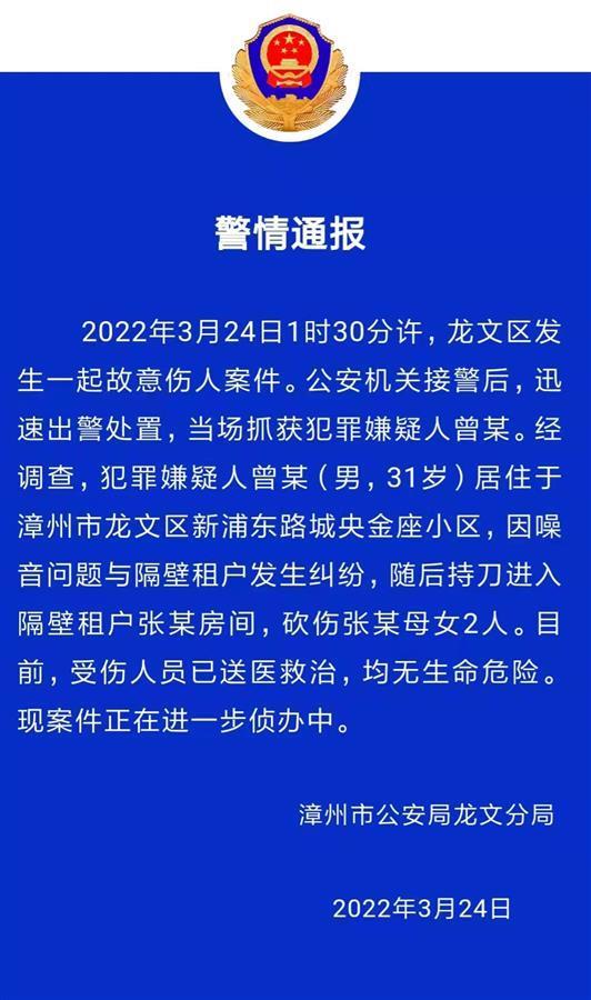 男子因噪音问题砍伤隔壁母女，警方当场将其抓获