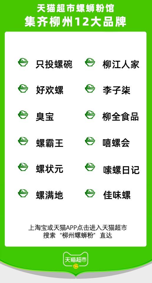 柳州在天猫超市开“特产馆”，集齐12大正宗螺蛳粉品牌
