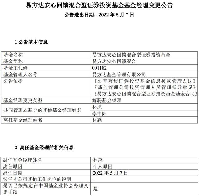 管理700亿资金的基金经理林森离职