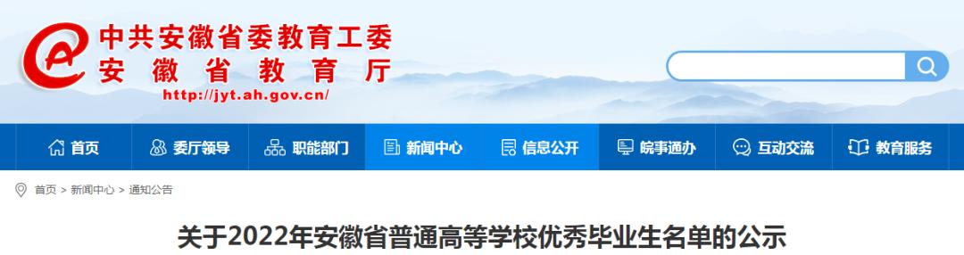 公示 | 2022年安徽省普通高等学校优秀毕业生名单
