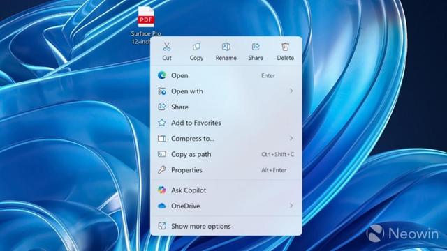 Win11右键菜单增加新选项：可直接选择“询问Copilot”