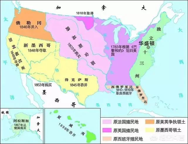 美国版世界地图，一张以美国为中心的世界地图（呈直线规则布局的美国地图）