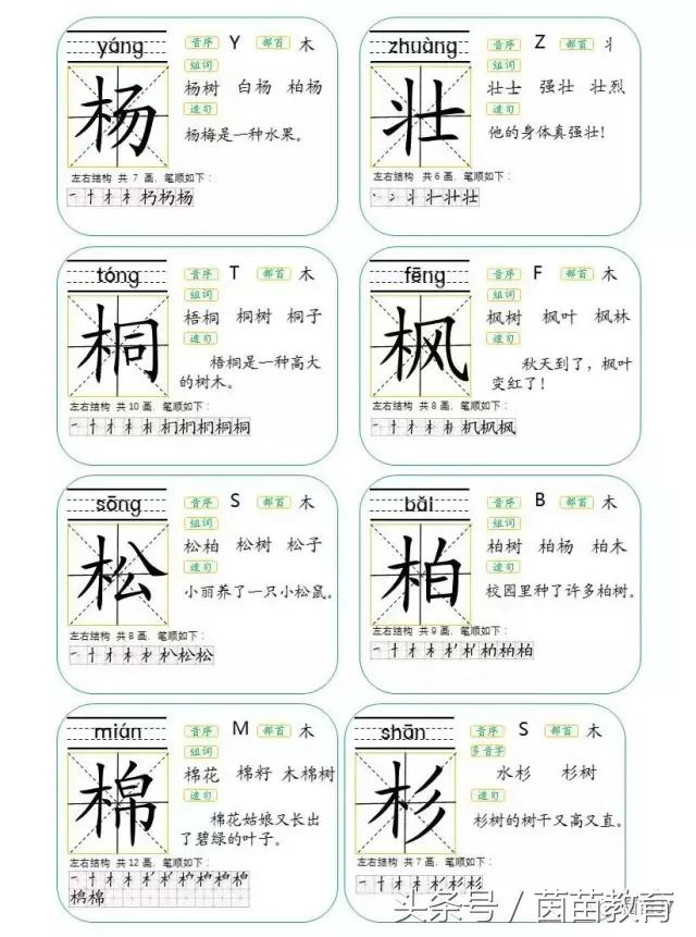 翘舌音有哪些字，声母中的平舌音有哪些（新版人教版二年级上册《树》）