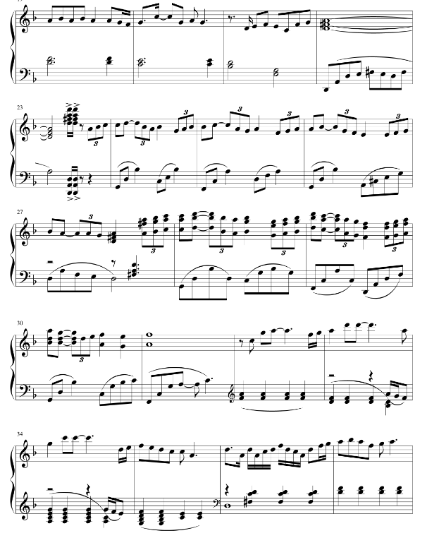 最简单音乐五线谱，推荐1首流行歌曲的钢琴五线谱