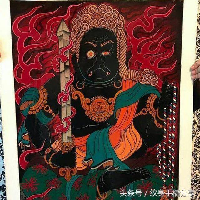 明王花臂纹身，不动明王纹身手稿分享
