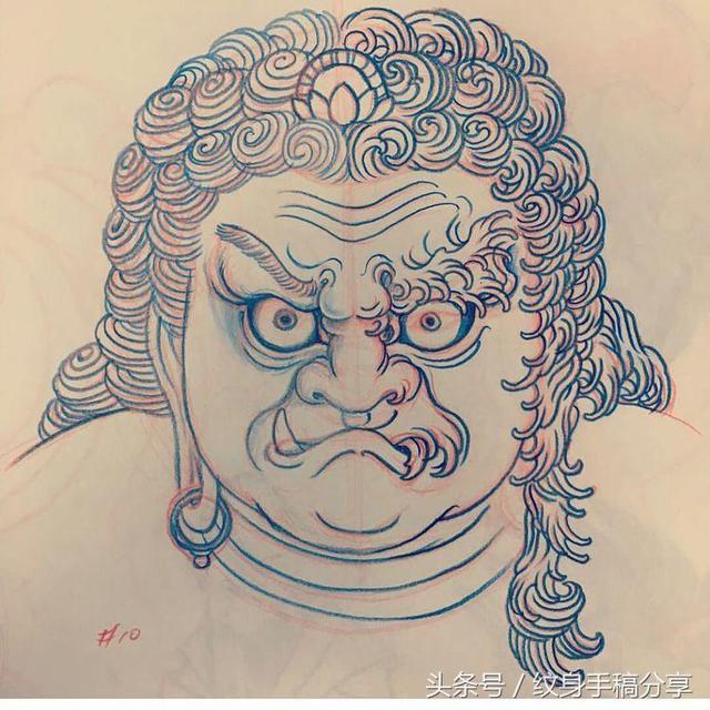 明王花臂纹身，不动明王纹身手稿分享