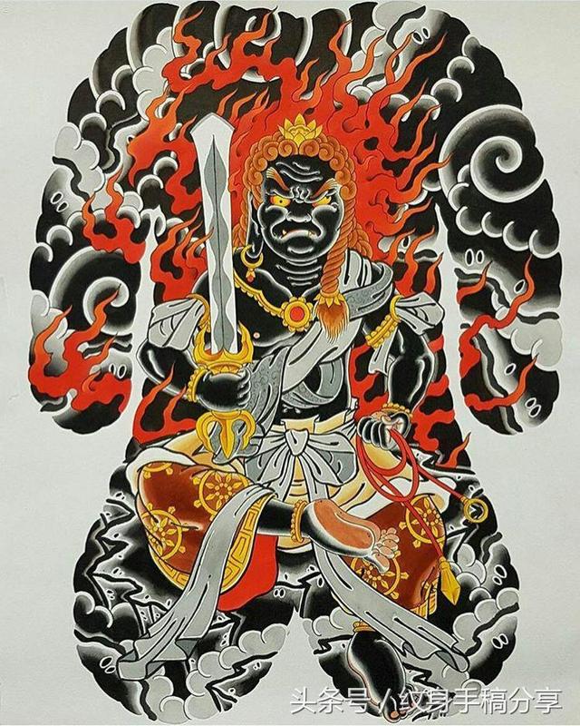 明王花臂纹身，不动明王纹身手稿分享