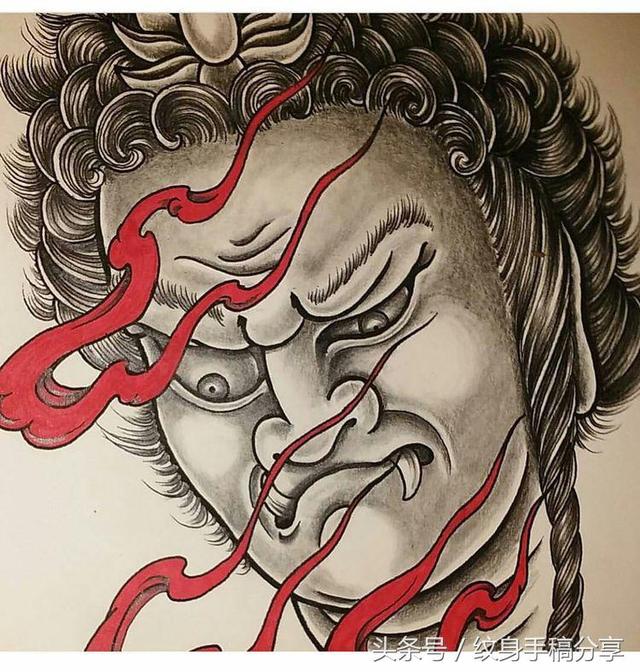 明王花臂纹身，不动明王纹身手稿分享