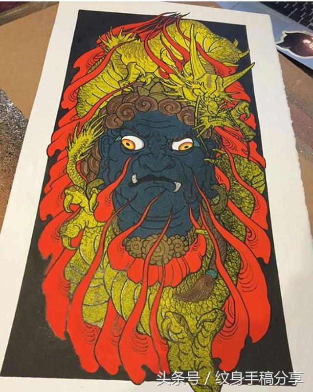 明王花臂纹身，不动明王纹身手稿分享