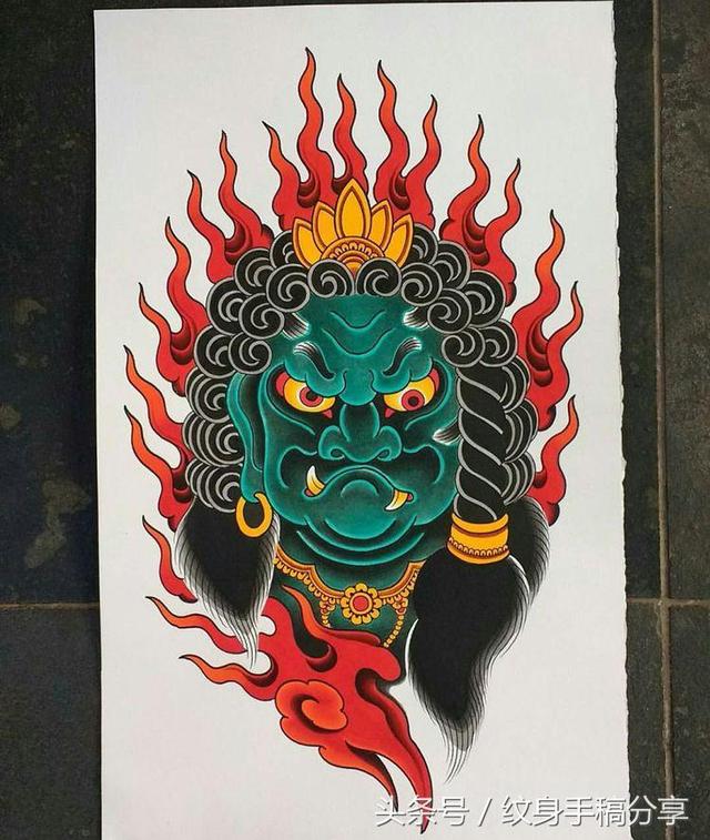 明王花臂纹身，不动明王纹身手稿分享
