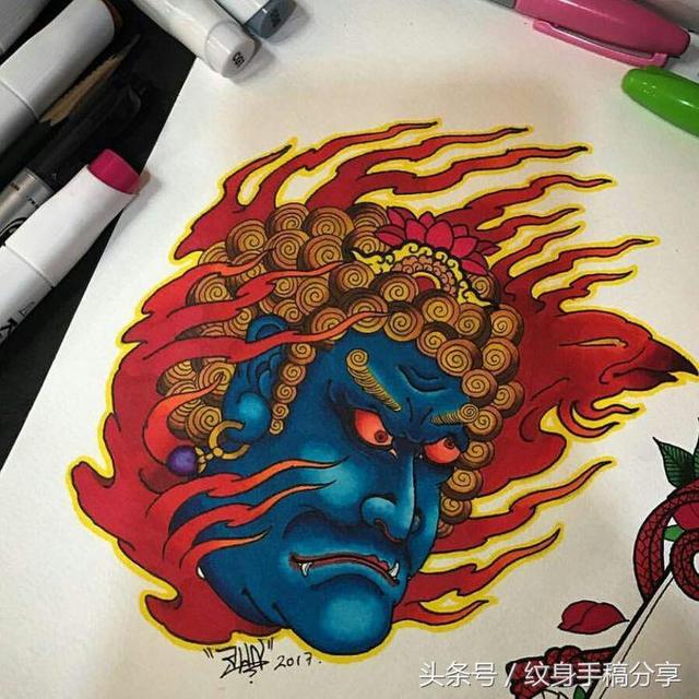 明王花臂纹身，不动明王纹身手稿分享