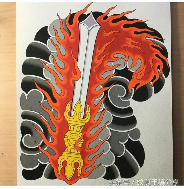 明王花臂纹身，不动明王纹身手稿分享
