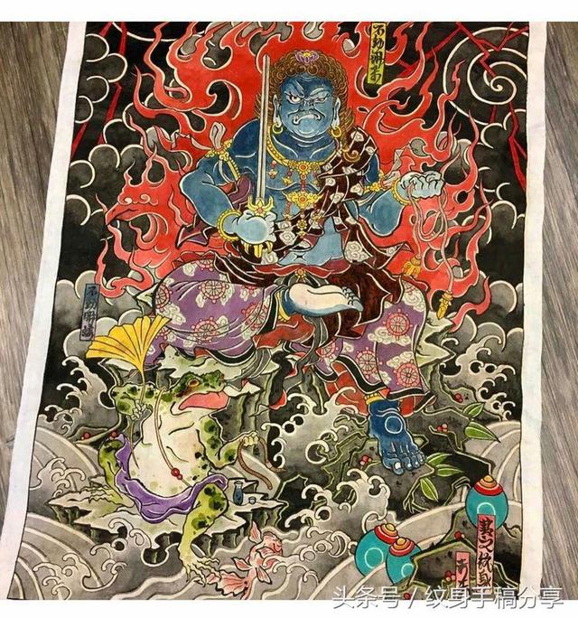 明王花臂纹身，不动明王纹身手稿分享