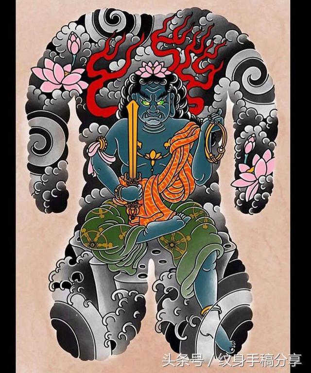 明王花臂纹身，不动明王纹身手稿分享