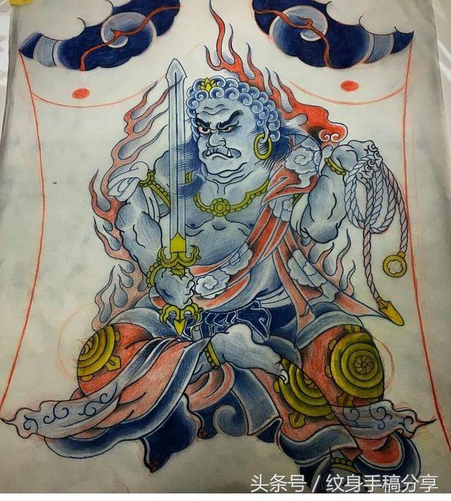 明王花臂纹身，不动明王纹身手稿分享