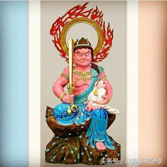 明王花臂纹身，不动明王纹身手稿分享