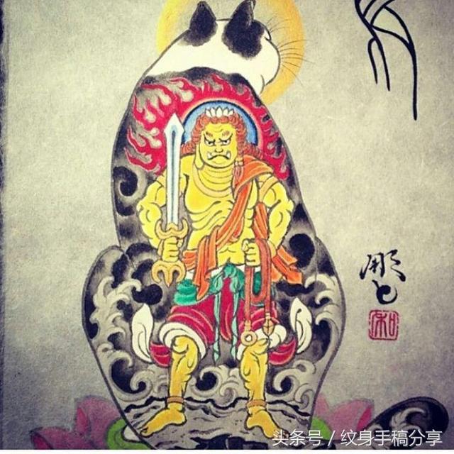 明王花臂纹身，不动明王纹身手稿分享