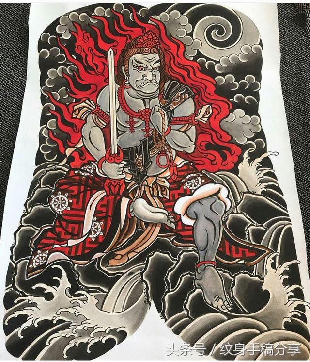 明王花臂纹身，不动明王纹身手稿分享