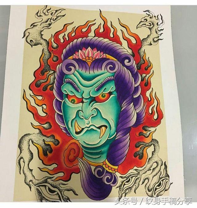 明王花臂纹身，不动明王纹身手稿分享