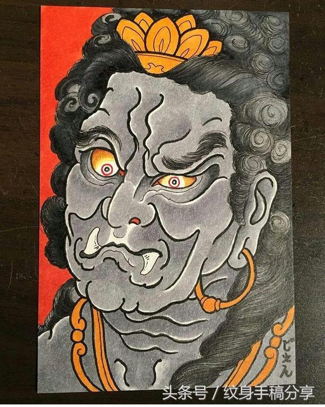 明王花臂纹身，不动明王纹身手稿分享