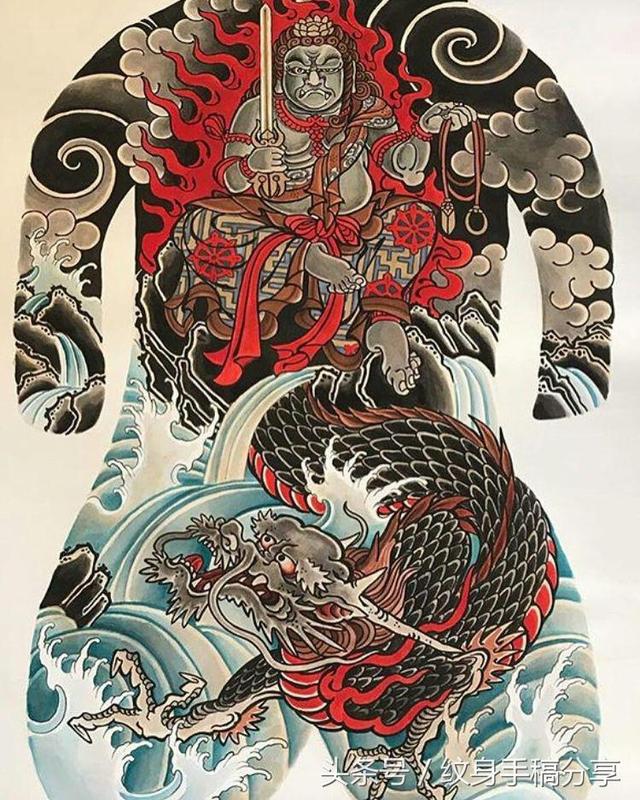 明王花臂纹身，不动明王纹身手稿分享