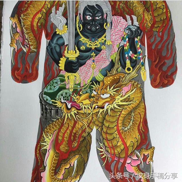 明王花臂纹身，不动明王纹身手稿分享