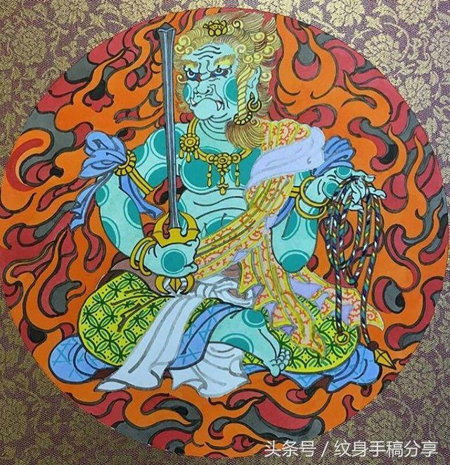 明王花臂纹身，不动明王纹身手稿分享