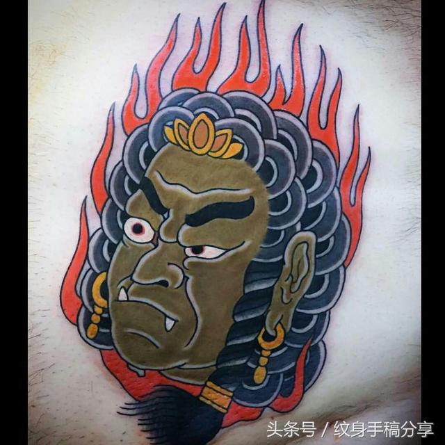 明王花臂纹身，不动明王纹身手稿分享