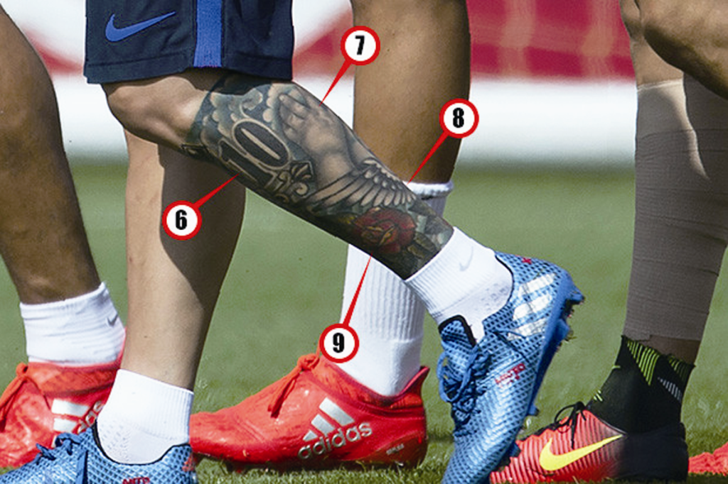 梅西的纹身(金左脚"黑化"?梅球王痴迷纹身染黑整条小腿!