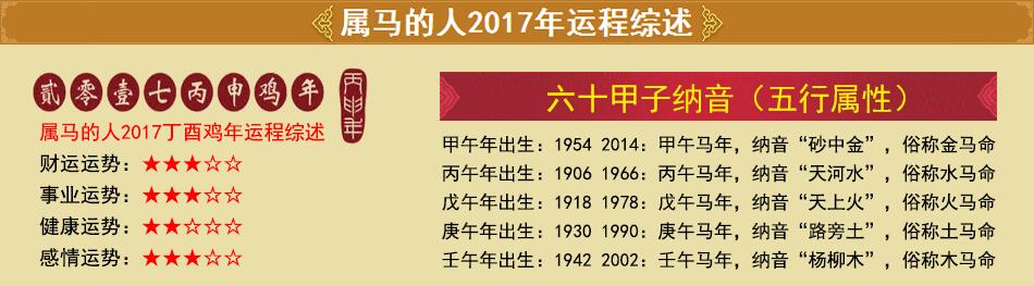 生肖馬 2017年運程 六十甲子納音 金木水火土你是哪一種