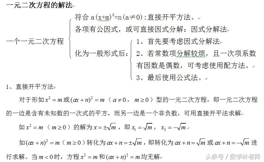 一元二次方程的解法与基本求根公式应用