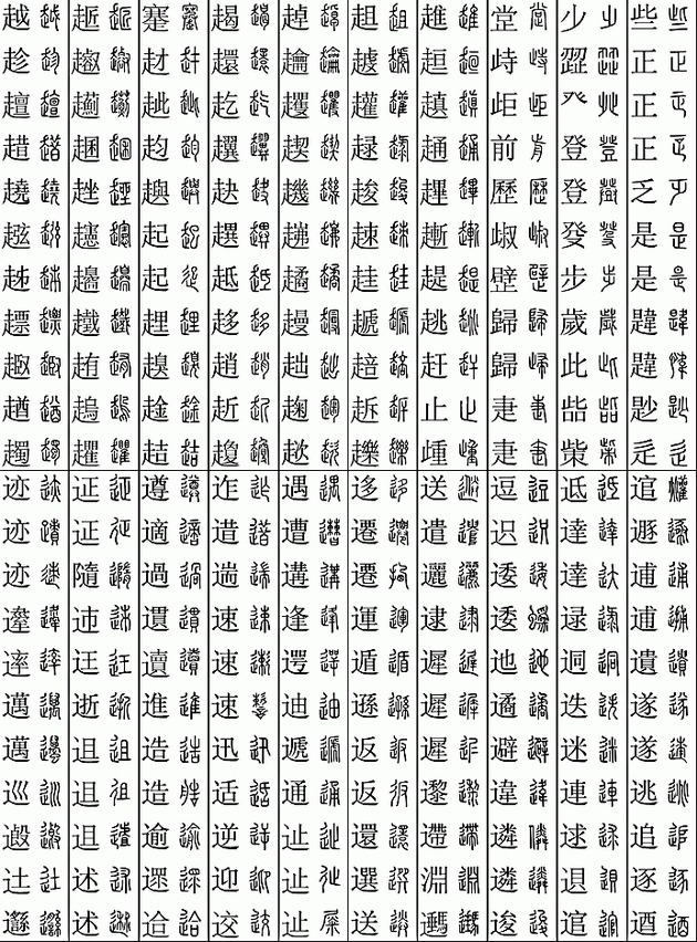 楷篆对应检索表（11219个字）