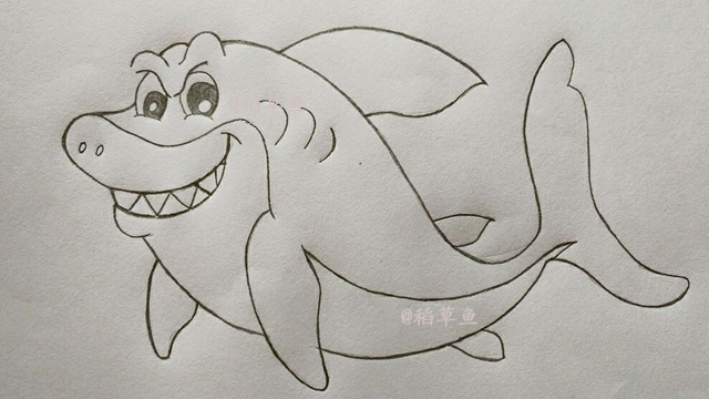 简笔画 教你如何画一只凶猛又带点痞子气的大鲨鱼