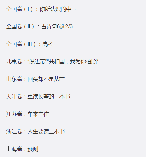 2017全国各省高考作文题目出炉！