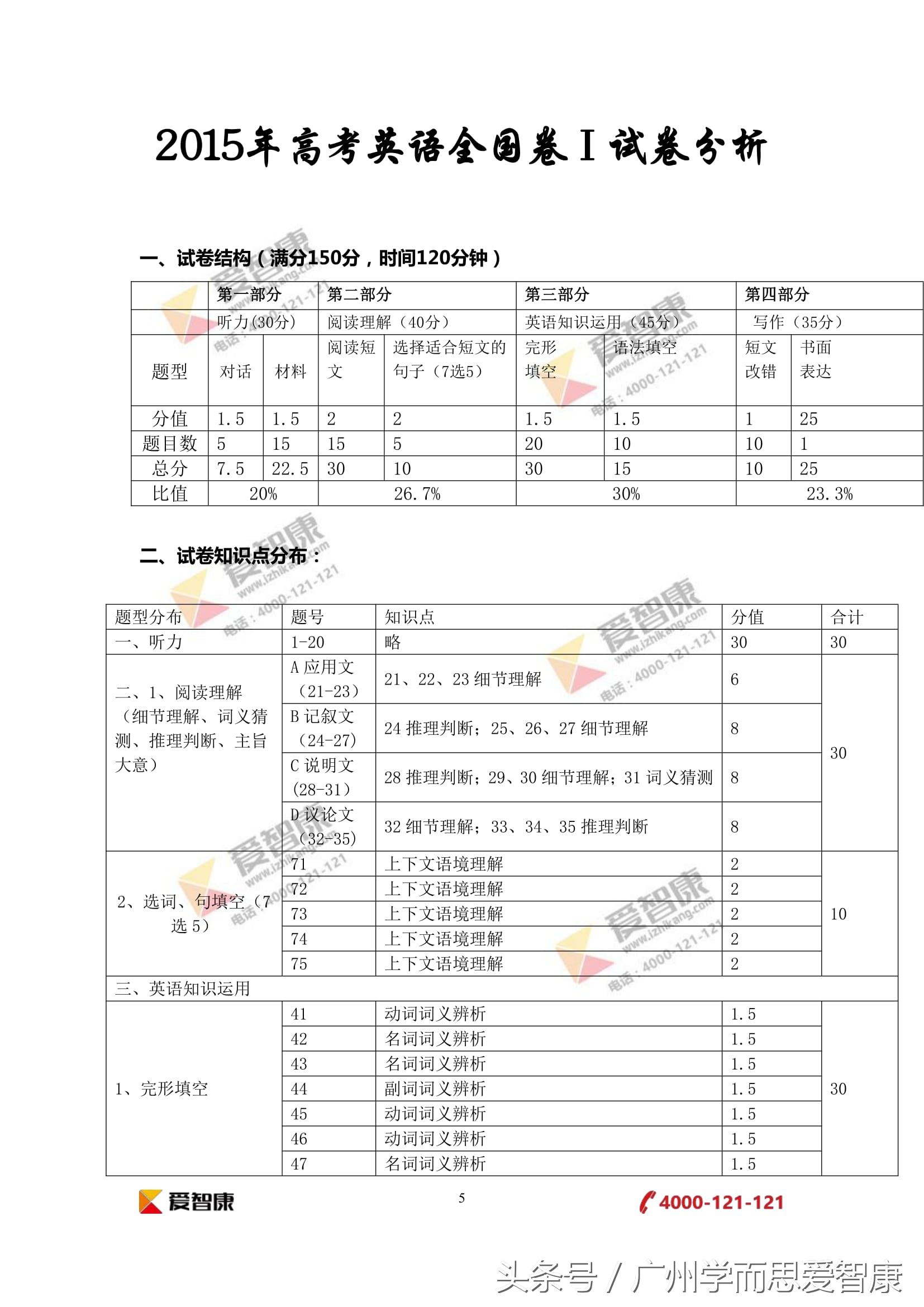近3年对比分析｜2017广东高考英语真题和答案（全国Ⅰ卷）