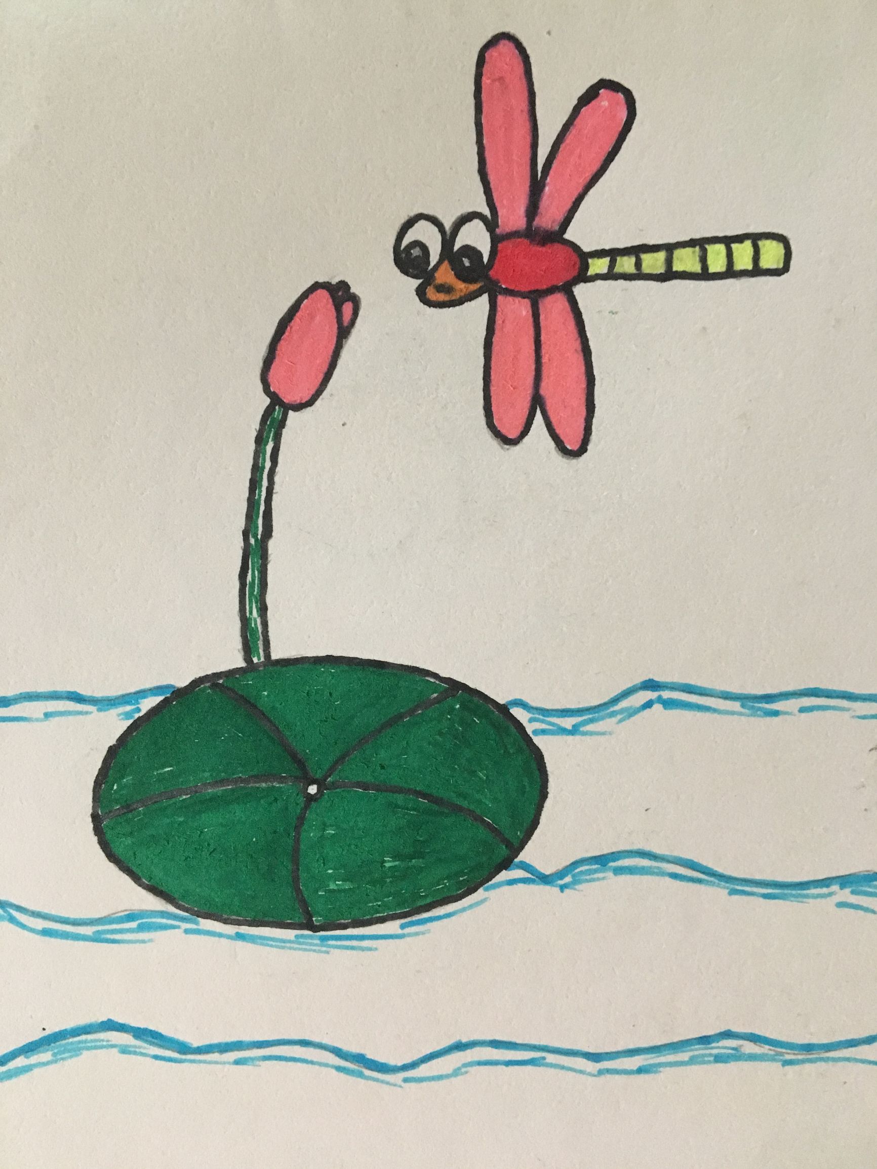 简笔画——小荷才露尖尖角,早有蜻蜓立上头