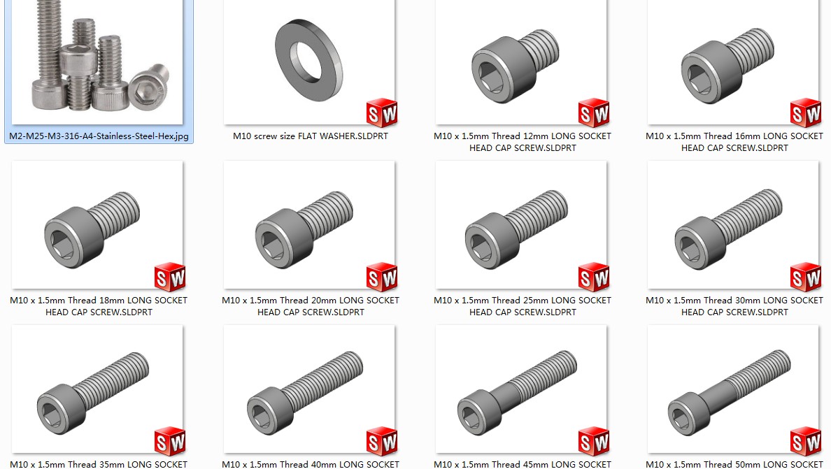 SH标准的M10螺丝螺栓3D模型图纸 Solidworks