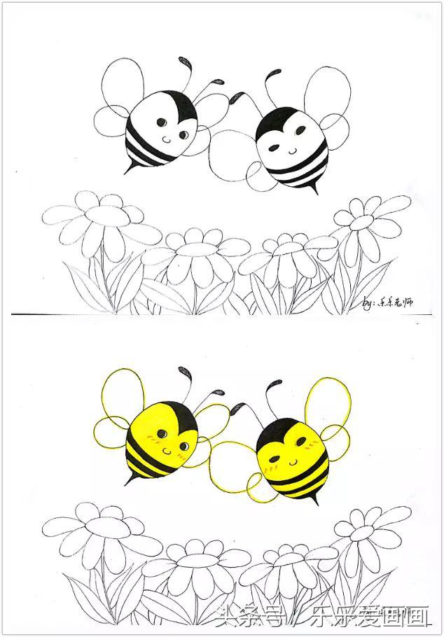儿童简笔画教程|两只小蜜蜂呀,飞在花丛中呀