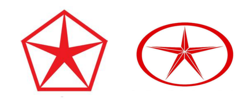 克莱斯勒曾经的logo是五边形内嵌五角星,而旧江淮logo同样是五星,但