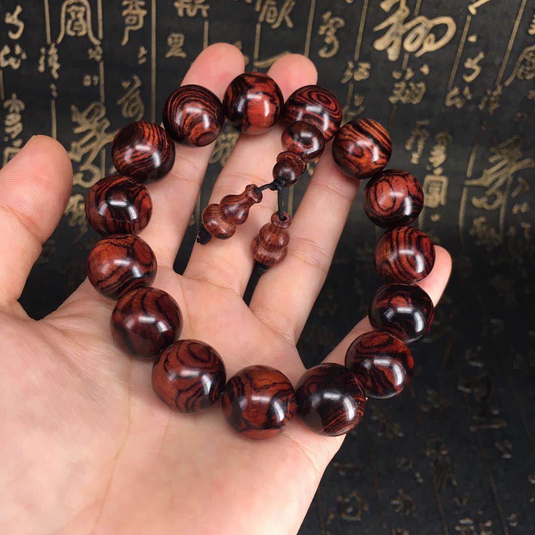 海南黄花梨西部老料紫油梨15mm精品手串(男士手串带多大的珠子) 第8张