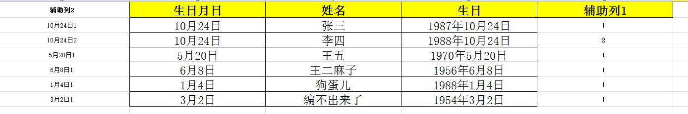 生日提醒小软件—vlookup多结果返回