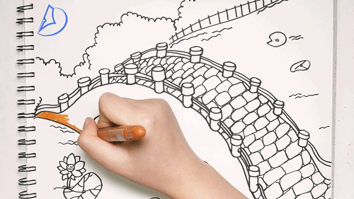 简笔画：远看像张弓，立在河当中，上面车马过，底下轮船游