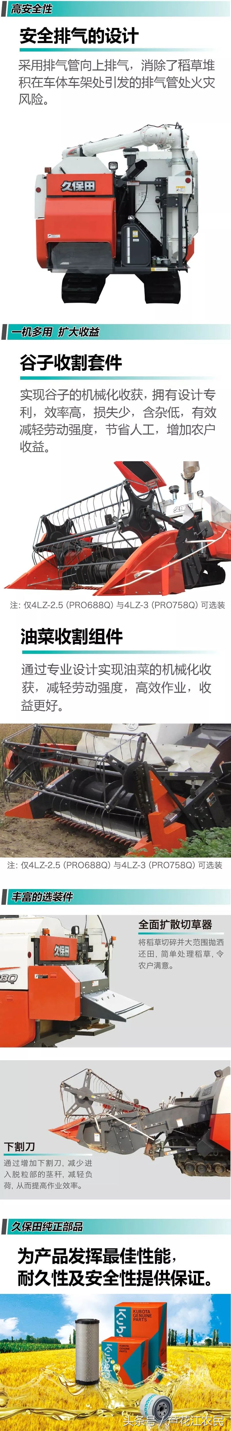 久保田履帶聯(lián)合收割機(jī)4LZ3（PRO758Q）特點與參數(shù)，你會選擇它嗎