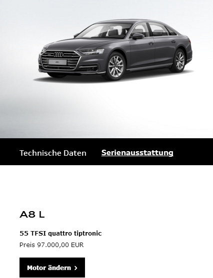 55TFSI quattro售9.7万欧元 奥迪A8L在华难逃以价换量