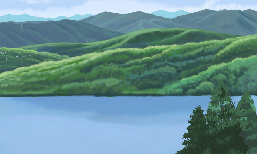 《你的名字》系守镇远山场景手绘过程