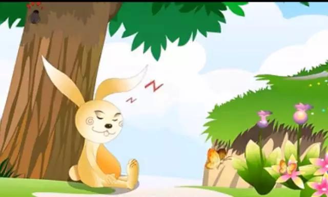 远方的山上有一片茂密的森林,森林里有一只兔子,它的腿长长的跑得非常