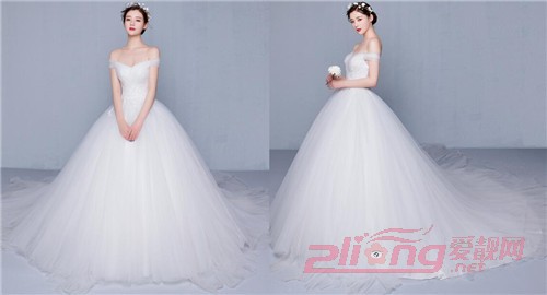韩式一字肩新娘礼服 最美的新娘就是你