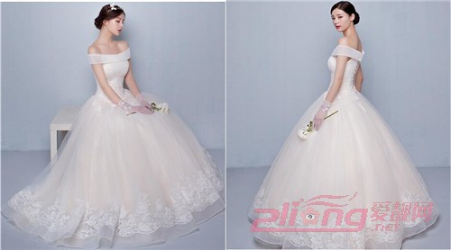 韩式一字肩新娘礼服 最美的新娘就是你