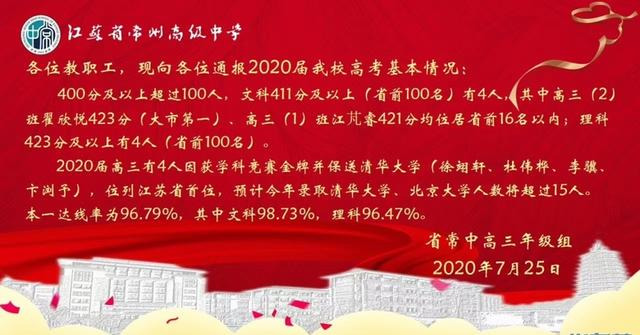 江苏省常州高级中学2017高考，江苏省常州高级中学录取名单