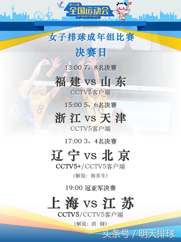 不要错过！央视CCTV5直播全运会女排冠军战